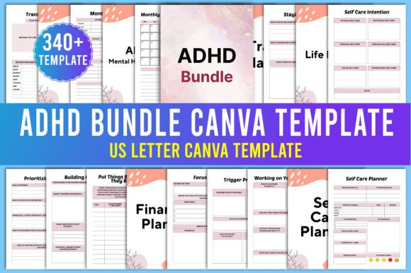 Download ADHD Planner Bundle Canva Templates - Canva template Collection