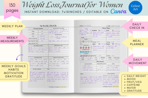 Download Weight Loss Journal for Women Canva KDP - Canva Collection