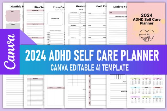 Download 2024 Adhd Self Care Planner Canva KDP - Canva Collection