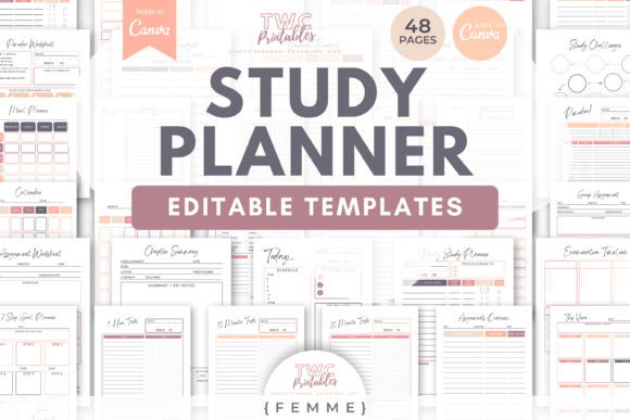 Download Study Planner Canva Templates | FEMME - Canva template Collection