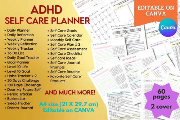 Download ADHD Self Care Planner - Canva Template - Canva template Collection