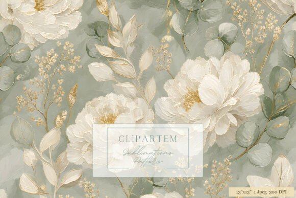 Download White Peony Sage Green Gold Pattern - Premium Resources