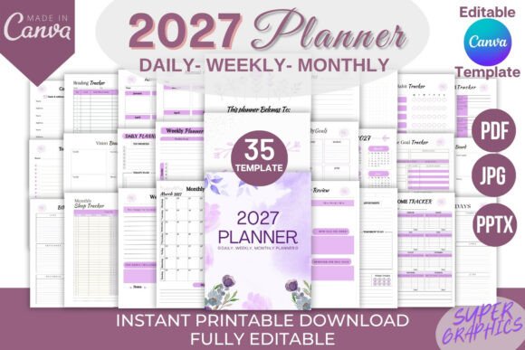Download Editable 2027 Planner Canva Template KDP - Canva template Collection
