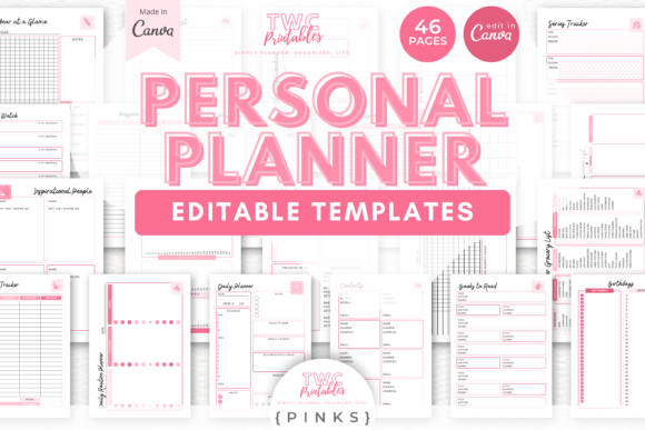 Download Personal Planner Canva Templates | PINKS - Canva template Collection