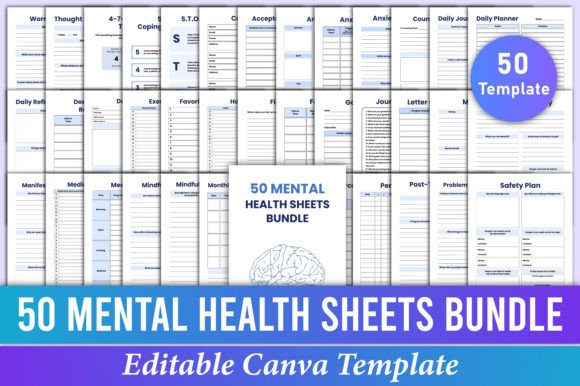 Download 50 Mental Health Sheets Bundle Canva Kdp - Canva Collection