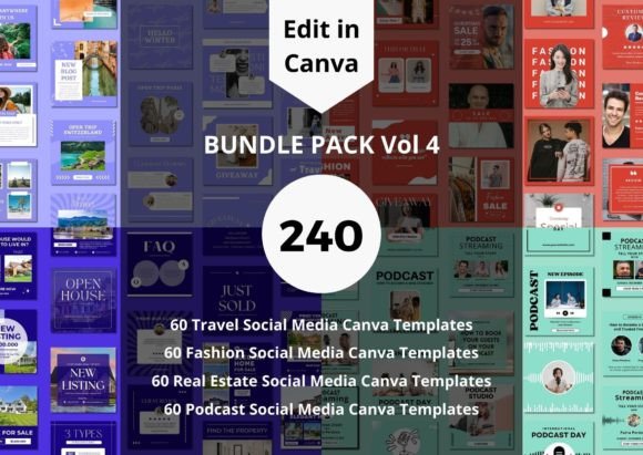 Download 240 Social Media Canva Templates Bundle - Canva template Collection