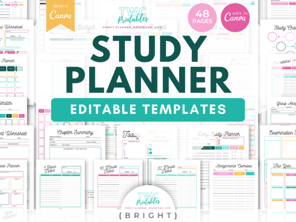 Download Study Planner Canva Templates | BRIGHT - Canva template Collection