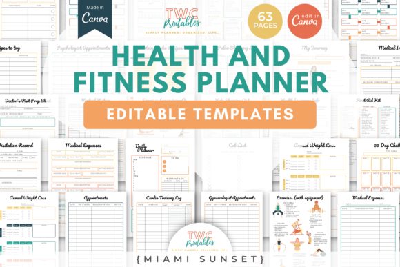 Download Health &amp; Fitness Planner Canva Templates - Canva template Collection