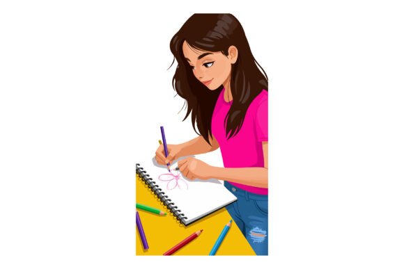 Download Young Girl Drawing in Sketchbook with Co - Sketchbook Collection