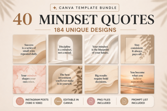 Download 40 Mindset Quotes Canva Template Bundle - Canva template Collection