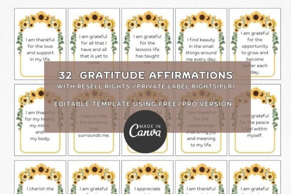Download Gratitude Affirmation PLR Canva Template - Canva template Collection