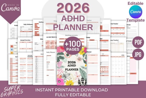 Download Editable 2026 ADHD Planner for Canva - Canva Collection