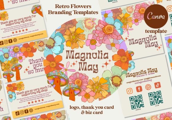 Download Retro Flower Branding Canva Templates - Canva template Collection