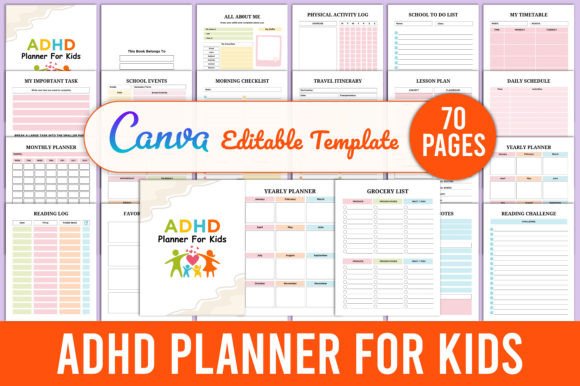 Download Editable ADHD Planner for Kids Canva - Canva Collection