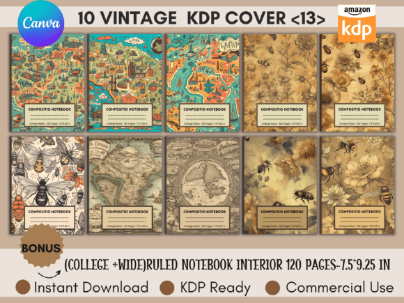 Download 10 Vintage Composition Book Covers Canva - Canva Collection