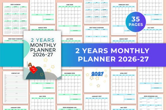 Download 2 Years Monthly Planner 2026-27 Canva - Canva Collection