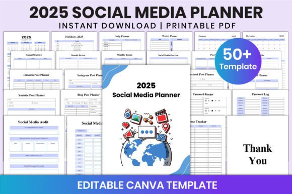 Download 2025 Social Media Planner for Canva KDP - Canva Collection