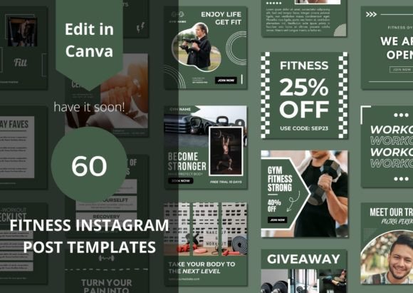 Download 60 Fitness Social Media Canva Templates - Canva template Collection
